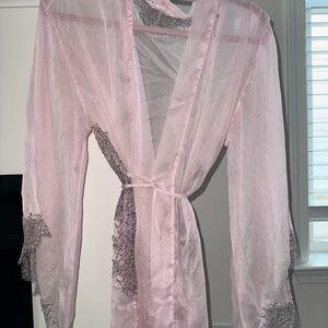 Victoria's Secret Sheer Pink Robe with Black Lace